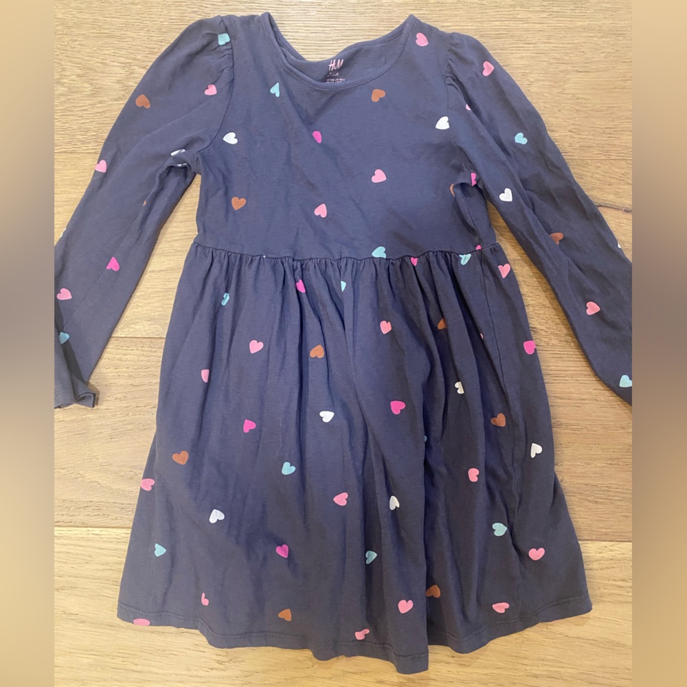 H&M Kids Heart Print Dress dark grey size 6X/7